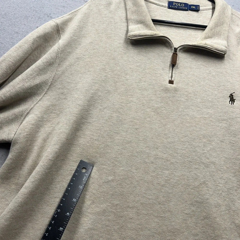 Polo Ralph Lauren Sweater‎ Mens 2XL Beige Quarter Zip Mock Neck Pullover Knit